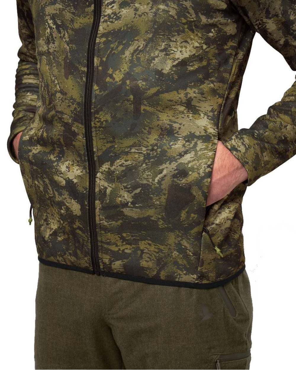 InVis Green Coloured Seeland Power Camo Fleece Jacket on white background #colour_invis-green