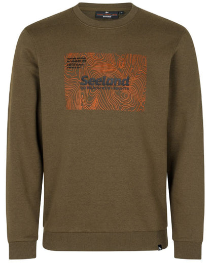 Dark Olive Melange Coloured Seeland Pulse Sweatshirt on white background #colour_dark-olive-melange
