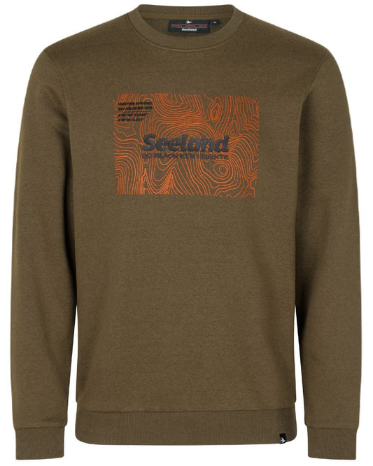 Dark Olive Melange Coloured Seeland Pulse Sweatshirt on white background #colour_dark-olive-melange