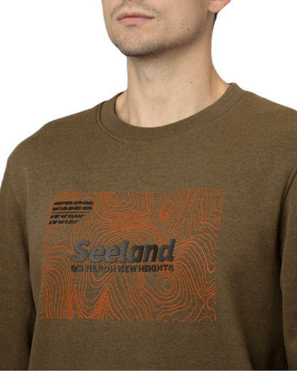 Dark Olive Melange Coloured Seeland Pulse Sweatshirt on white background #colour_dark-olive-melange