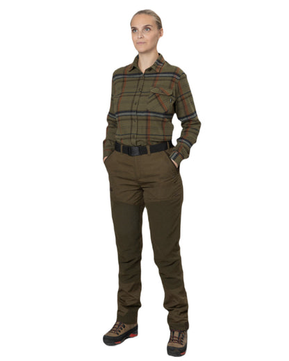 Grape Leaf Terracotta Check Coloured Seeland Skye Flannel Shirt on white background #colour_grape-leaf-terracotta-check