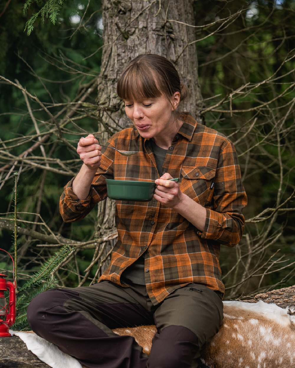 Grizzly Brown Terracotta Check Coloured Seeland Skye Flannel Shirt on outdoor background #colour_grizzly-brown-terracotta-check