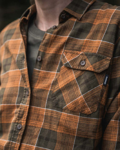 Grizzly Brown Terracotta Check Coloured Seeland Skye Flannel Shirt on outdoor background #colour_grizzly-brown-terracotta-check