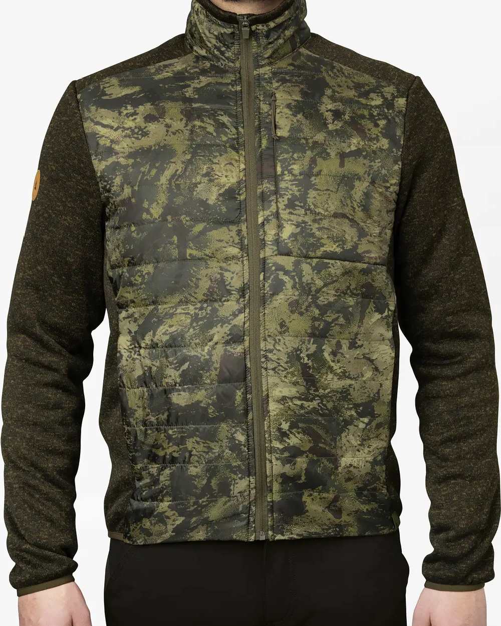Camo Coloured Seeland Theo Hybrid Jacket on white background #colour_camo