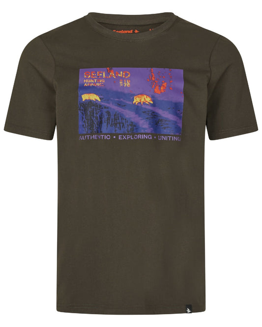 Pine Green Coloured Seeland Thermal T-Shirt on white background #colour_pine-green