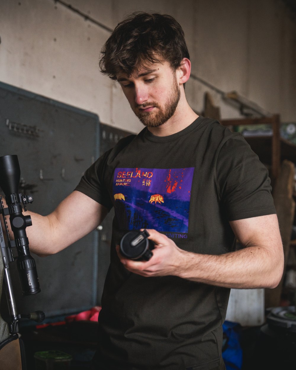 Pine Green Coloured Seeland Thermal T-Shirt on indoor background #colour_pine-green