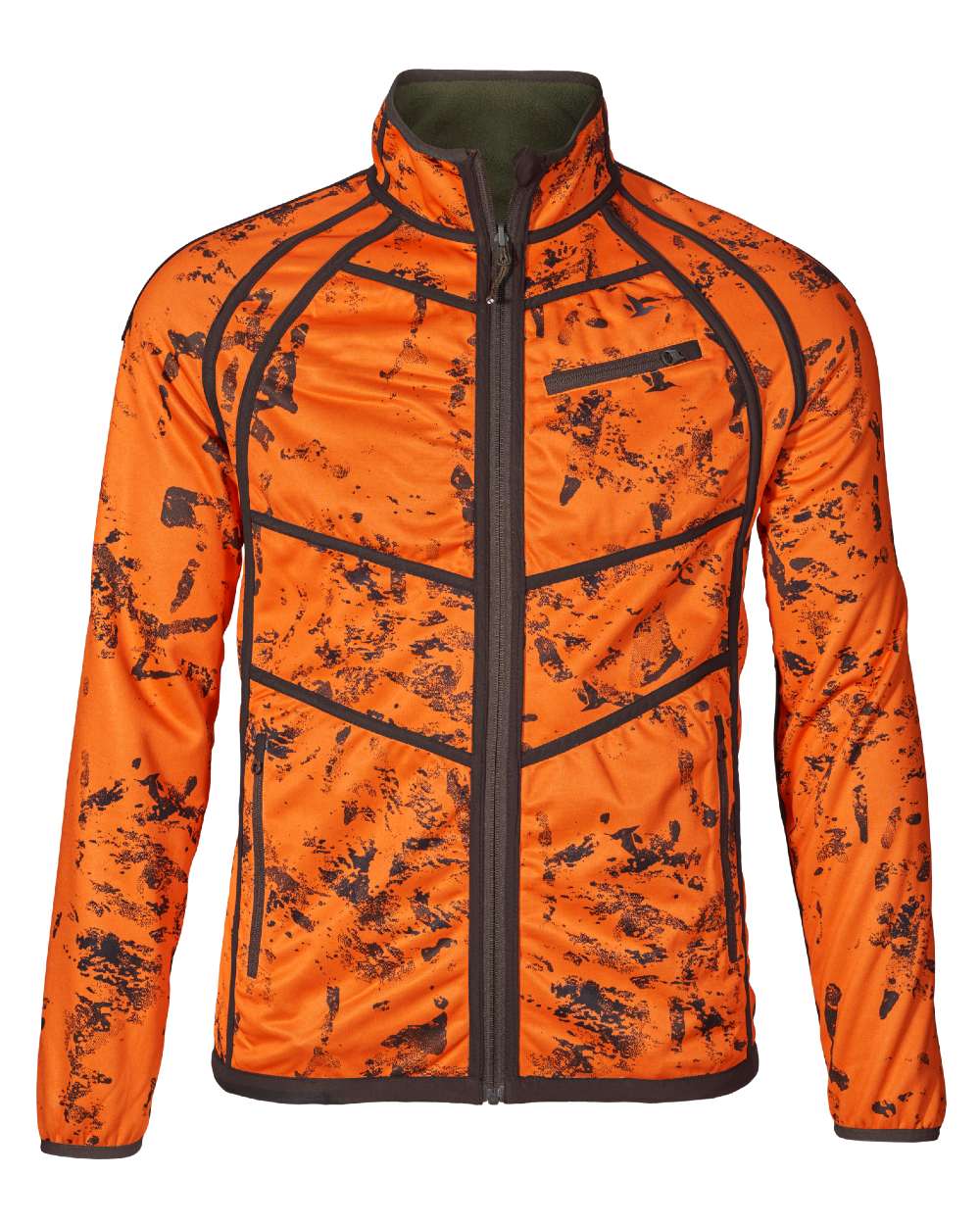 Pine Green InVis Orange Blaze Coloured Seeland Vantage Reversible Fleece Jacket on white background #colour_pine-green-invis-orange-blaze