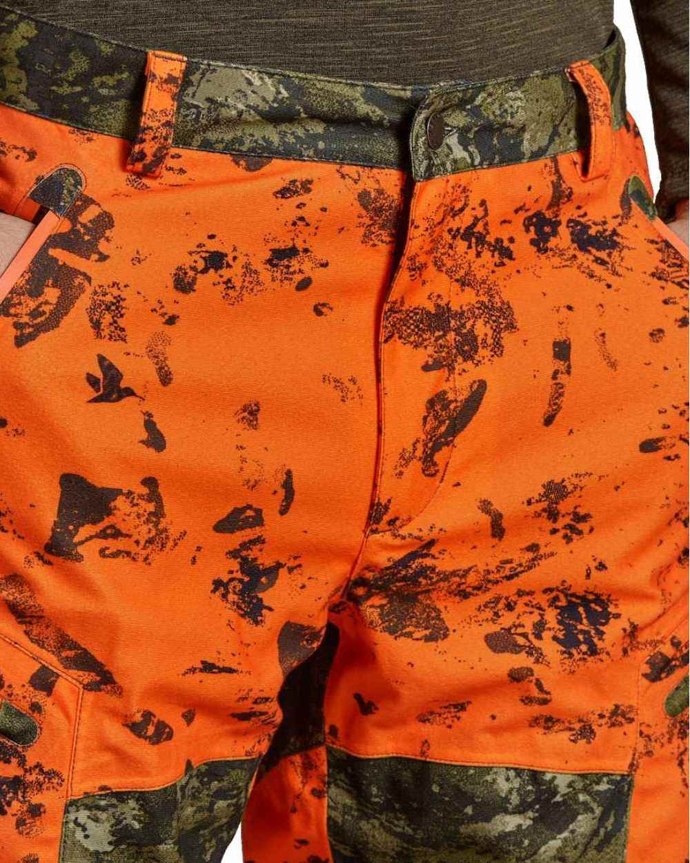 InVis Green InVis Orange Blaze Coloured Seeland Vantage Trousers on white background #colour_invis-green-invis-orange-blaze