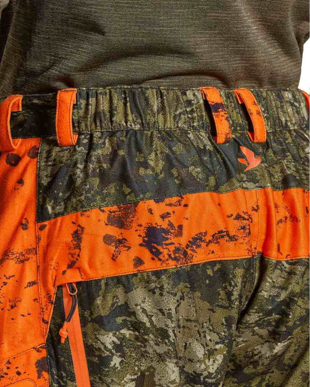 InVis Green InVis Orange Blaze Coloured Seeland Vantage Trousers on white background #colour_invis-green-invis-orange-blaze