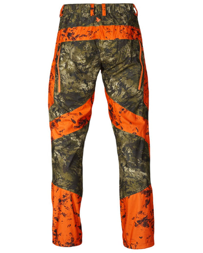 InVis Green InVis Orange Blaze Coloured Seeland Vantage Trousers on white background #colour_invis-green-invis-orange-blaze