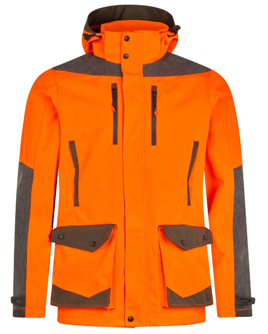 Pine Green Hi-Vis Orange Coloured Seeland Venture Rover Jacket on white background #colour_pine-green-hi-vis-orange