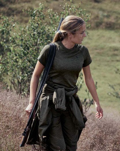 Pine Green Coloured Seeland Womens Active Short Sleeve T-Shirt on outdoor background #colour_pine-green