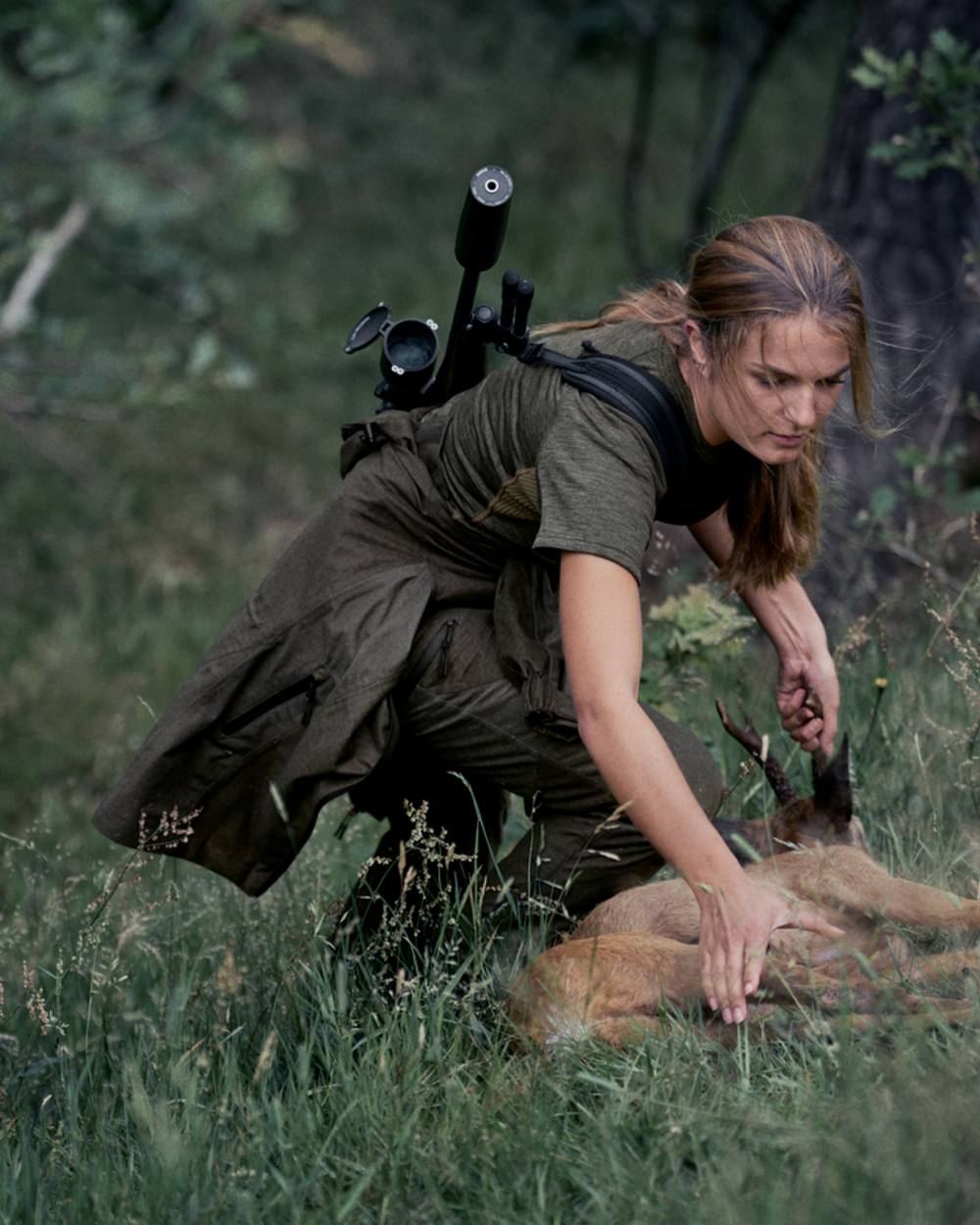 Pine Green Coloured Seeland Womens Active Short Sleeve T-Shirt on outdoor background #colour_pine-green