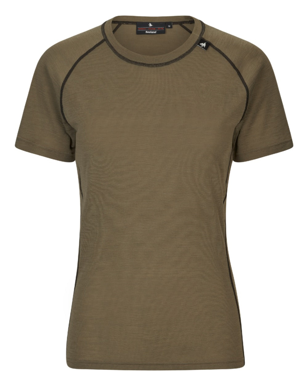 Covert Green Coloured Seeland Womens Apex Aia Merino T-shirt on white background
#colour_covert-green