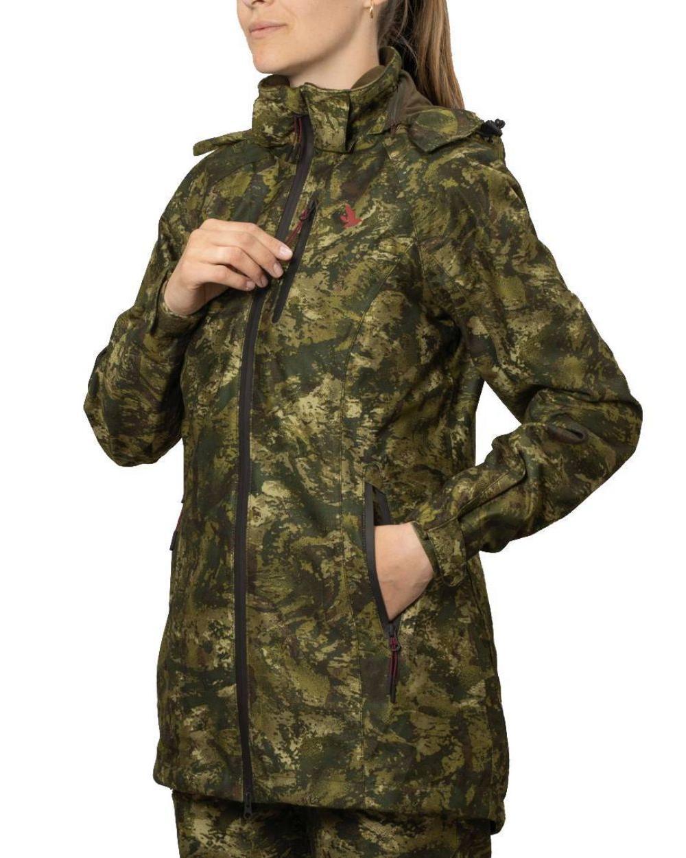 InVis MPC Green Coloured Seeland Womens Avail Camo Jacket on white background #colour_invis-mpc-green