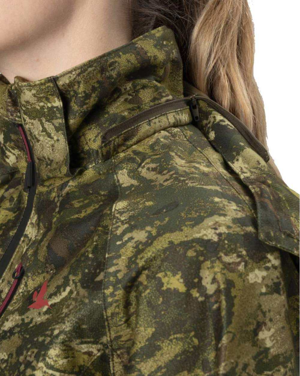 InVis MPC Green Coloured Seeland Womens Avail Camo Jacket on white background #colour_invis-mpc-green