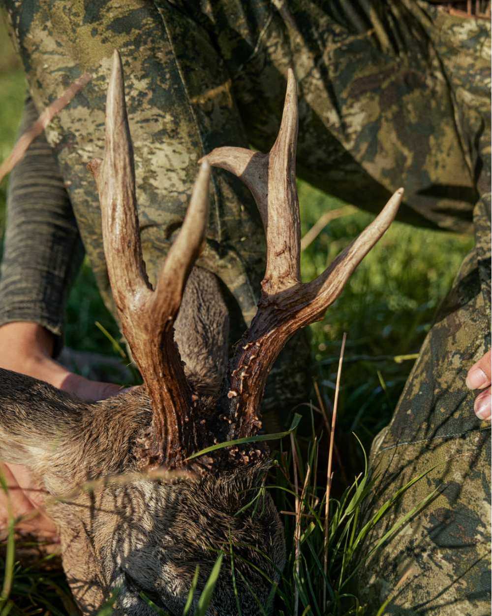 InVis MPC Green Coloured Seeland Womens Avail Camo Trousers on forest background #colour_invis-mpc-green