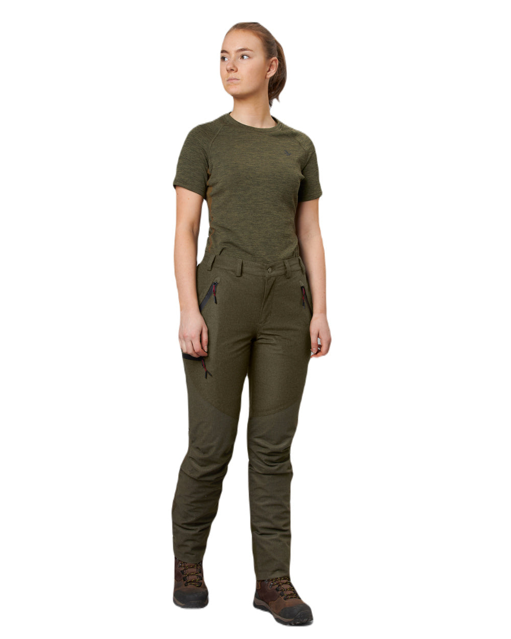 Pine Green Melange Coloured Seeland Womens Avail Trousers on white background #colour_pine-green-melange