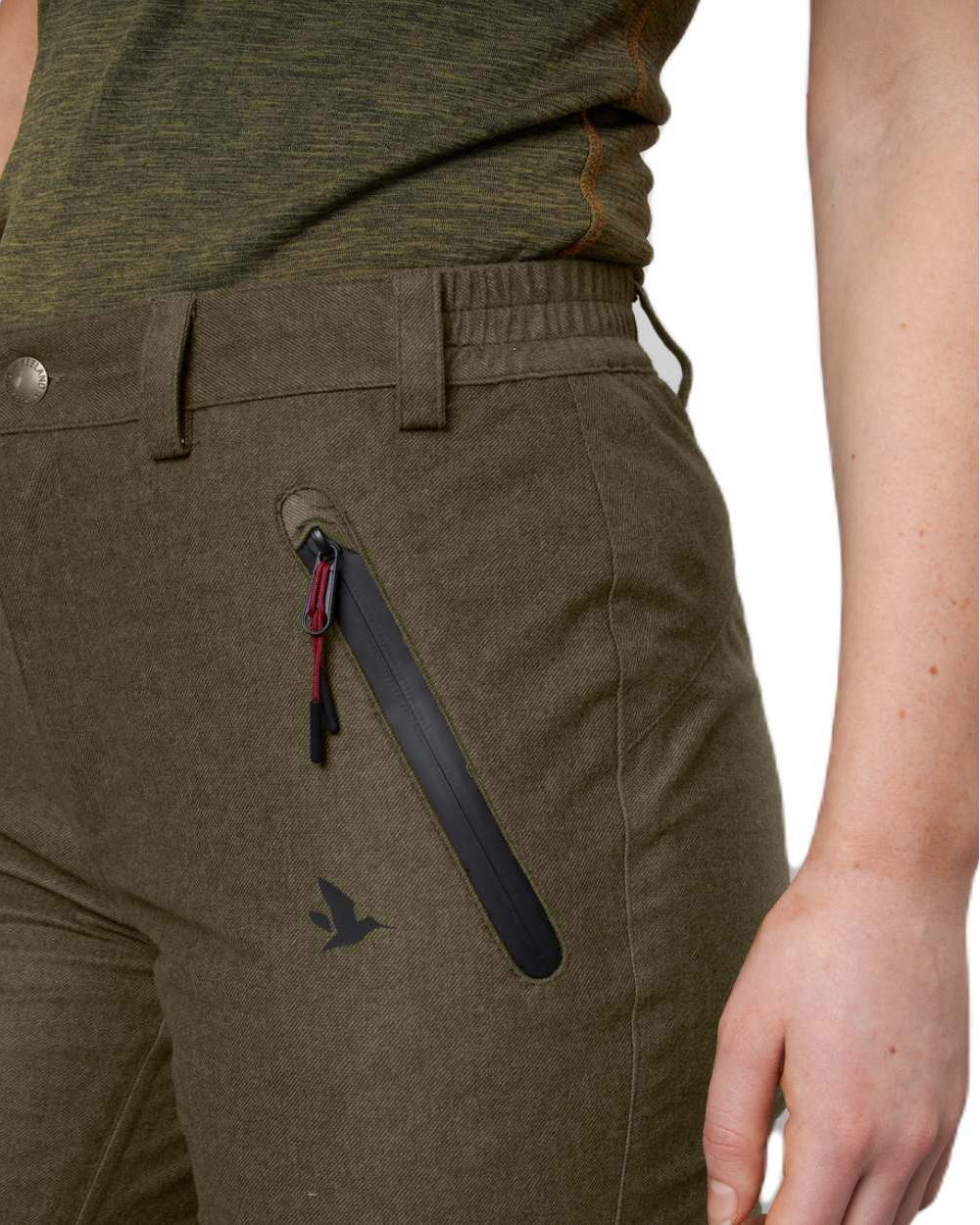 Pine Green Melange Coloured Seeland Womens Avail Trousers on white background #colour_pine-green-melange