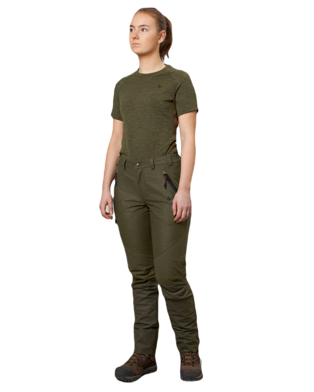 Pine Green Melange Coloured Seeland Womens Avail Trousers on white background #colour_pine-green-melange