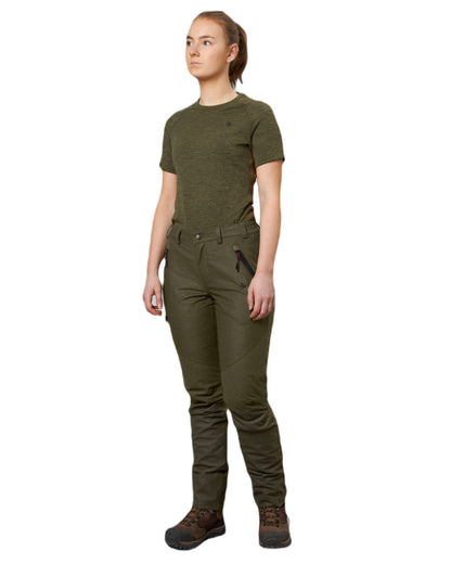Pine Green Melange Coloured Seeland Womens Avail Trousers on white background #colour_pine-green-melange