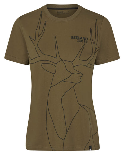Military Olive Coloured Seeland Womens Deer On Line T-Shirt on white background #colour_military-olive