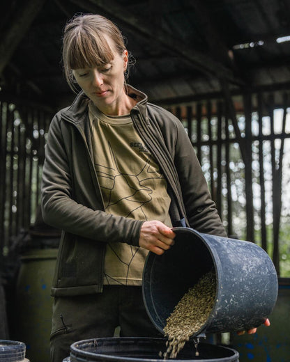 Military Olive Coloured Seeland Womens Deer On Line T-Shirt on outdoor background #colour_military-olive