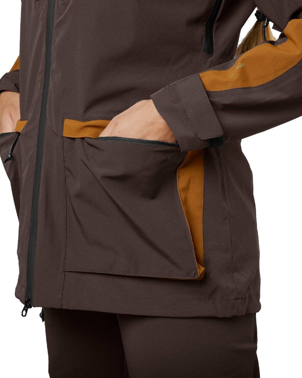 Dark Brown Coloured Seeland Womens Dog Active Jacket on white background #colour_dark-brown
