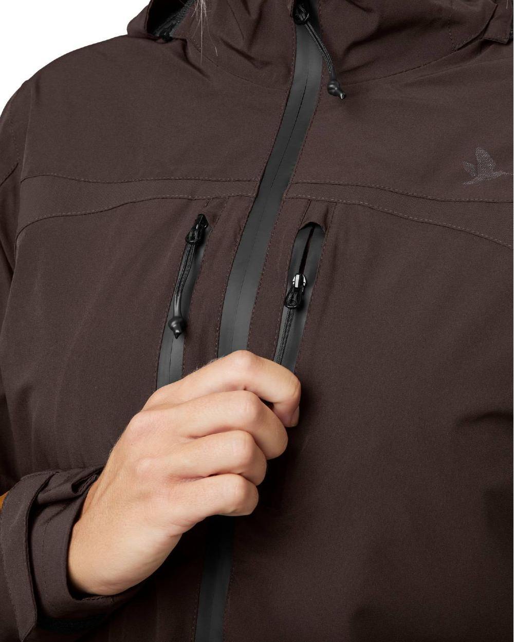 Dark Brown Coloured Seeland Womens Dog Active Jacket on white background #colour_dark-brown