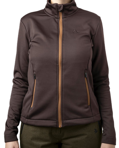Dark Brown Coloured Seeland Womens Emily Fleece on white background #colour_dark-brown