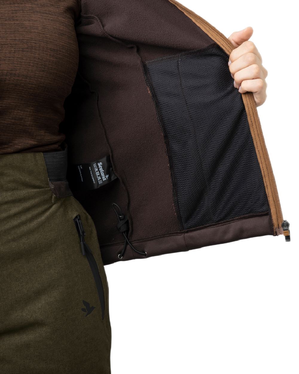 Dark Brown Coloured Seeland Womens Emily Fleece on white background #colour_dark-brown