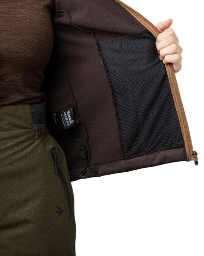 Dark Brown Coloured Seeland Womens Emily Fleece on white background #colour_dark-brown