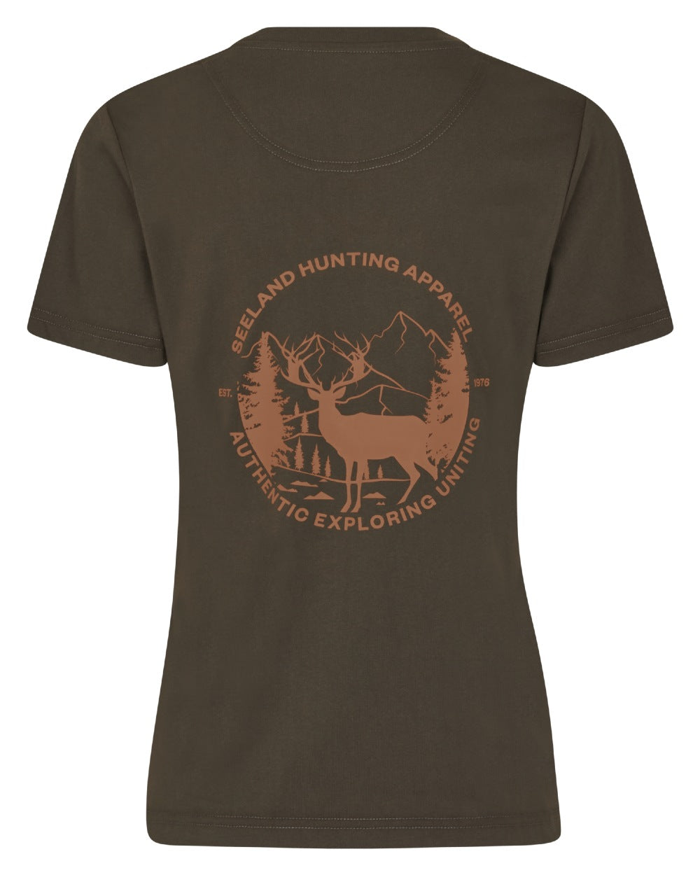 Pine Green Coloured Seeland Womens Hunting Heritage T-Shirt on white background #colour_pine-green