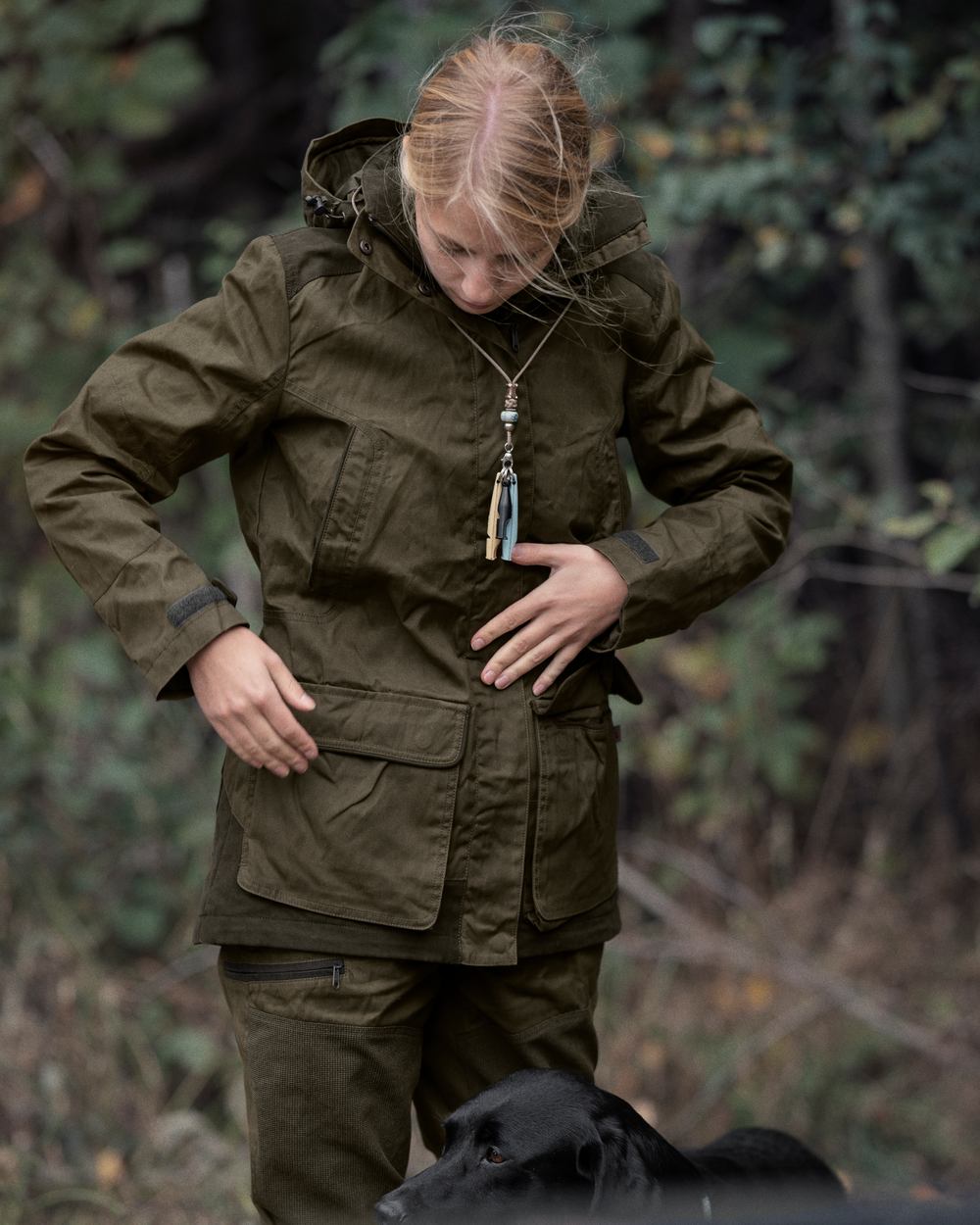 Pine Green Coloured Seeland Womens Key-Point Wax Jacket on outdoor background #colour_pine-green