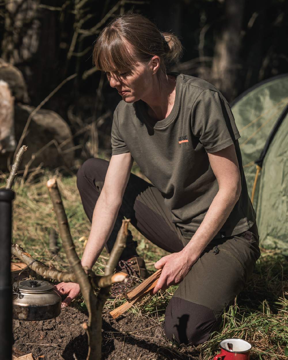 Grape Leaf Coloured Seeland Womens Leala T-Shirt on forest background #colour_grape-leaf