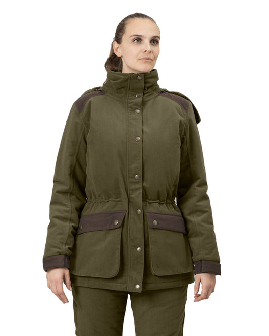 Pine Green Coloured Seeland Womens Max Warm II Jacket on White background #colour_pine-green