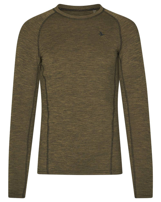 Military Olive Melange coloured Seeland Womens Peak Aia T-Shirt on white background #colour_military-olive-melange