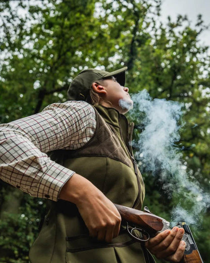 Light Pine Coloured Seeland Womens Wenlock Faye Waistcoat on forest background #colour_light-pine