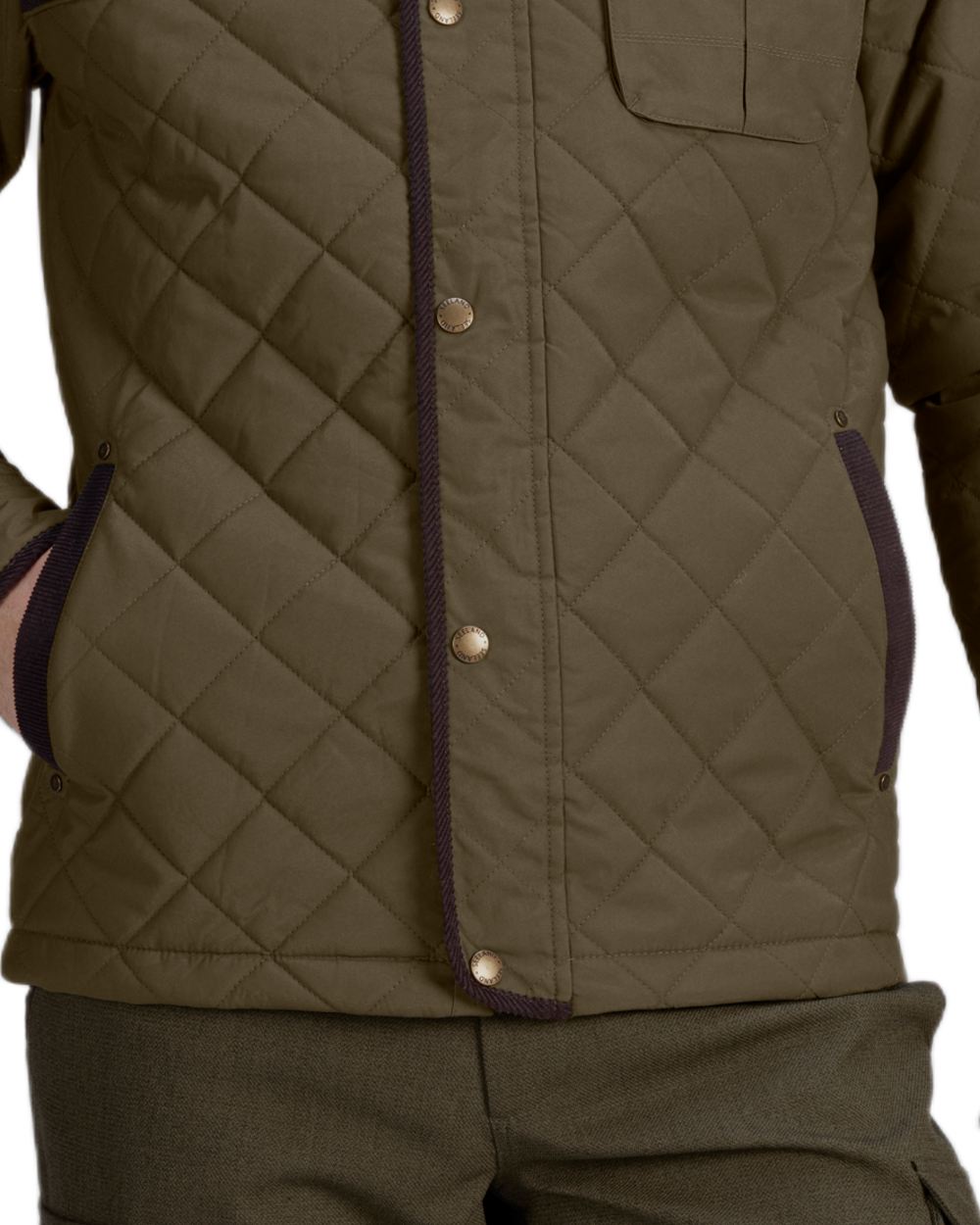 Shaded Olive Coloured Seeland Woodcock Advanced Quilted Jacket on White background #colour_shaded-olive