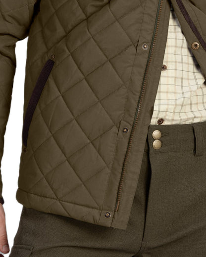 Shaded Olive Coloured Seeland Woodcock Advanced Quilted Jacket on White background #colour_shaded-olive