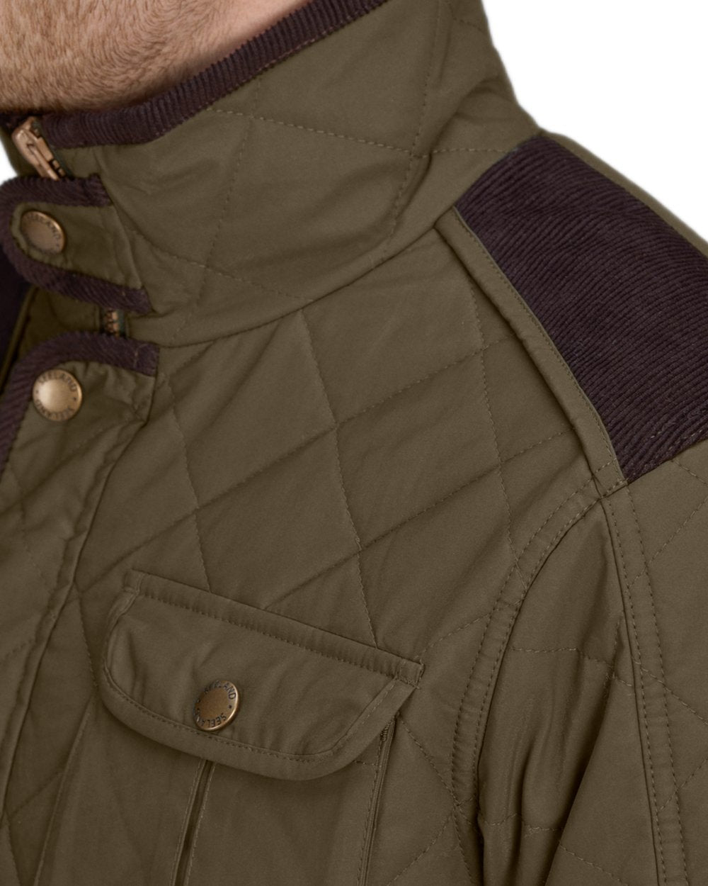 Shaded Olive Coloured Seeland Woodcock Advanced Quilted Jacket on White background #colour_shaded-olive