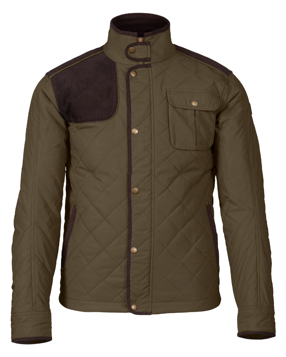 Shaded Olive Coloured Seeland Woodcock Advanced Quilted Jacket on White background #colour_shaded-olive