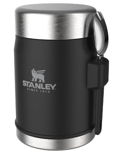 Matte Black Pebble coloured Stanley Classic Legendary Food Jar and Spork 0.4L on white background #colour_matte-black-pebble