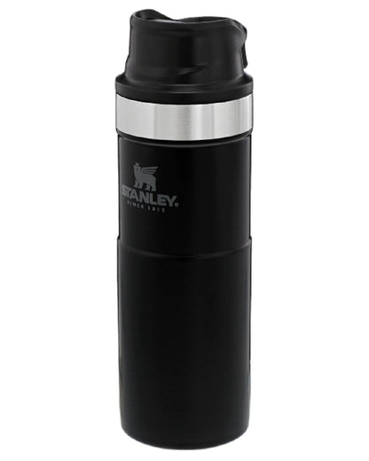Matte Black coloured Stanley Classic Trigger Action Travel Mug 0.47L on white background #colour_matte-black