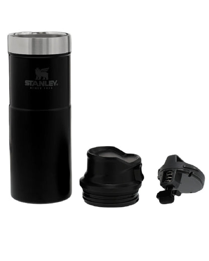 Matte Black coloured Stanley Classic Trigger Action Travel Mug 0.47L on white background #colour_matte-black