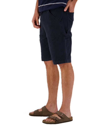 Navy Coloured Swanndri Glenbrook Shorts on white background #colour_navy