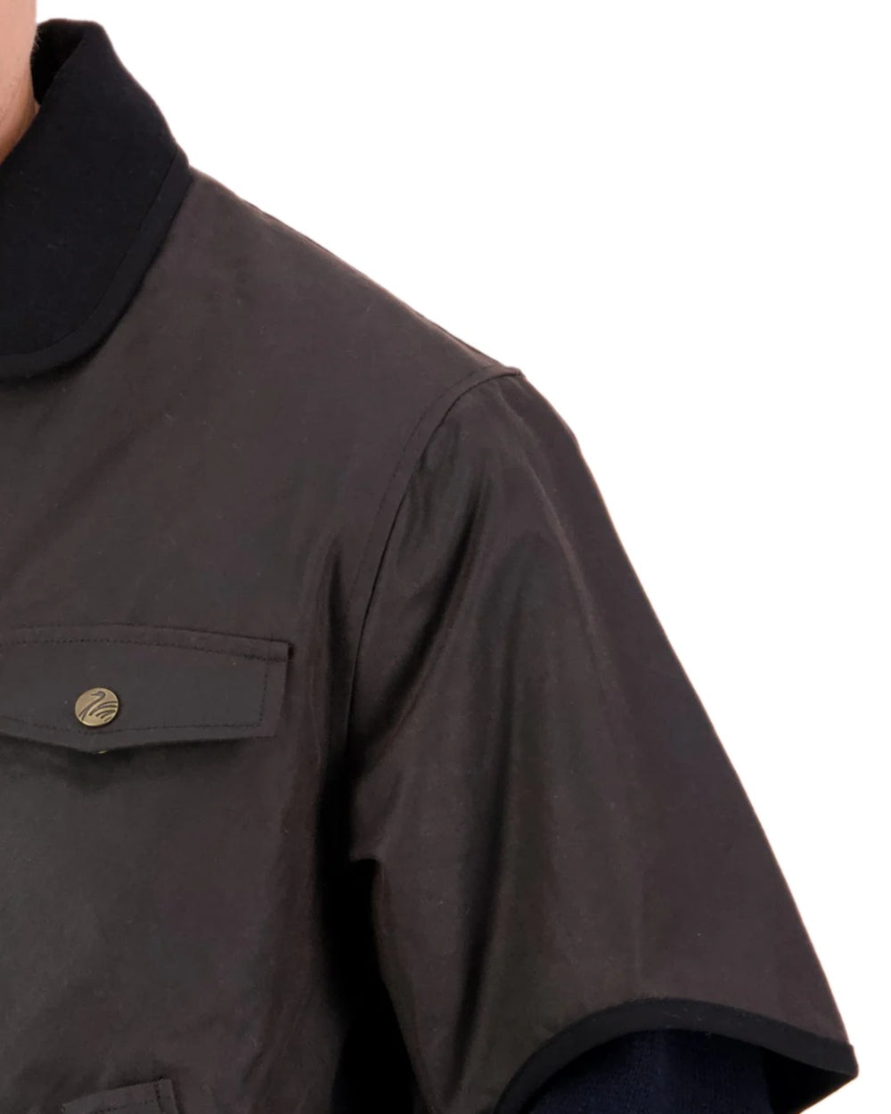 Brown Coloured Swanndri Mens 3/4 Sleeve Oilskin Jacket on white background #colour_brown