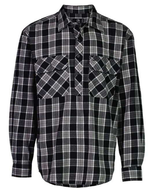 Black Coloured Swanndri Mens Barn Shirt on white background #colour_black