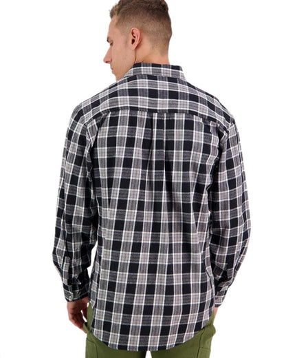 Black Coloured Swanndri Mens Barn Shirt on white background #colour_black
