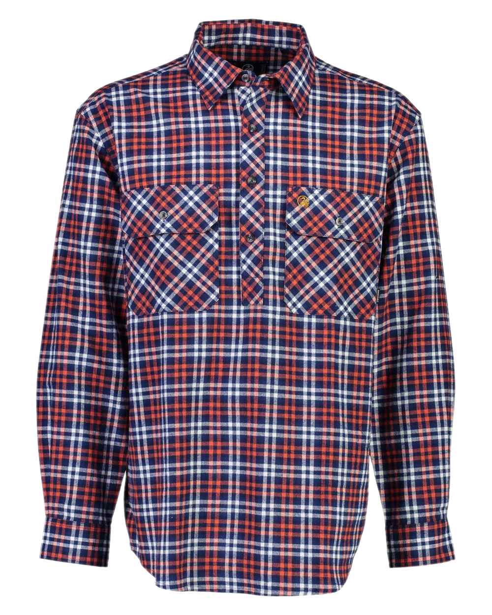Orange Coloured Swanndri Mens Barn Shirt on white background #colour_orange